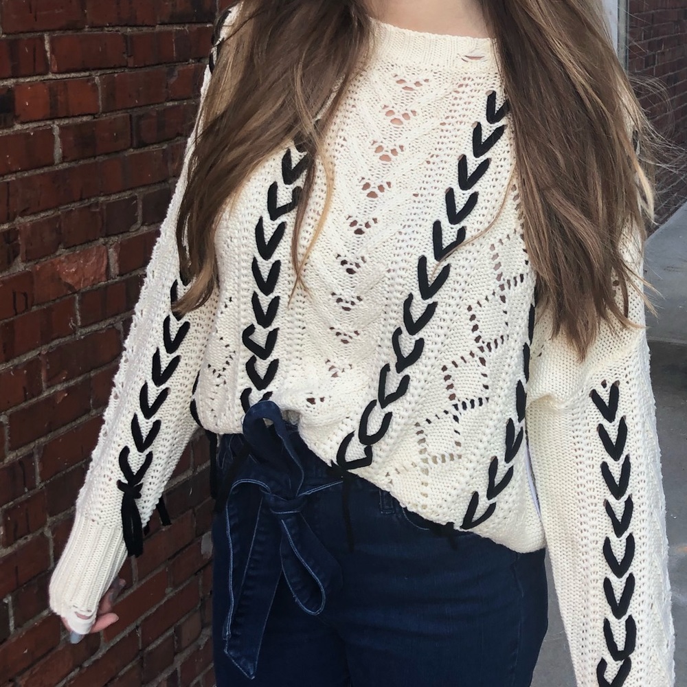 Black and white Dex tie sweater